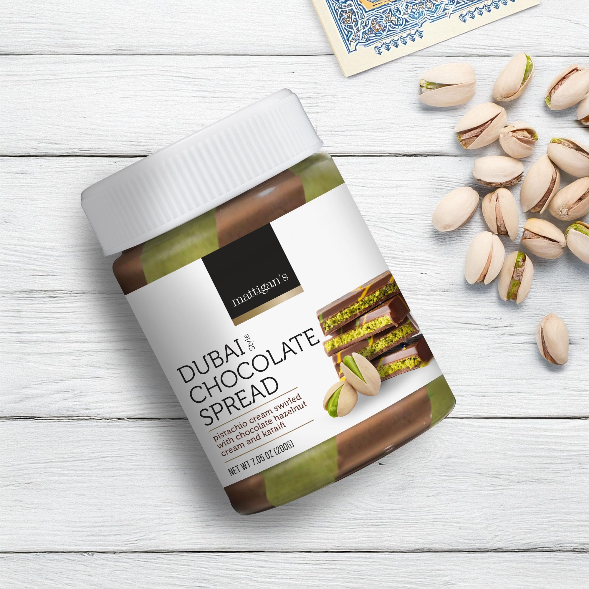 Mattigan’s Award-Winning Dubai Style Chocolate Spread, Pistachio Cream with Kataifi Crunch & Hazelnut, Premium Spread, Gourmet Spreadable Dubai