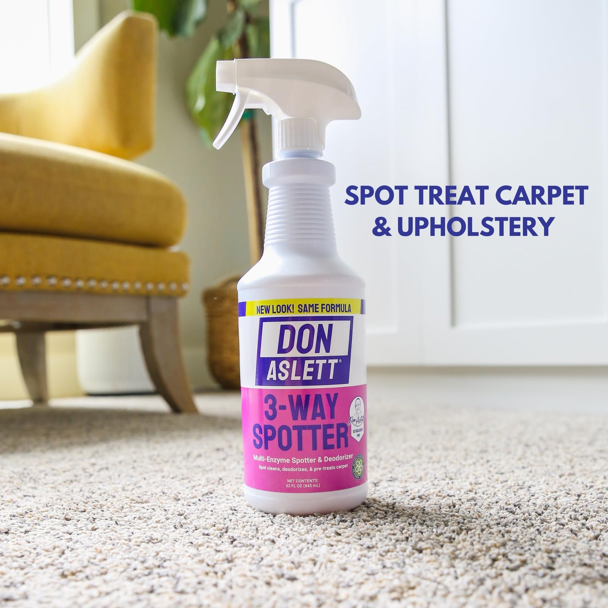 Don Aslett 3-Way Spotter (1 Liter Bottle, Pack of 2) Stain Remover, Odor Eliminator, Carpet Protector | Ready-to-use Rug Deodorizer and Spots Cleaner