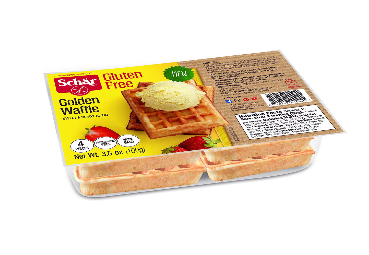 Schar Gluten Free Golden Waffles 4-Pack | 3 Count (12 Waffles Total)
