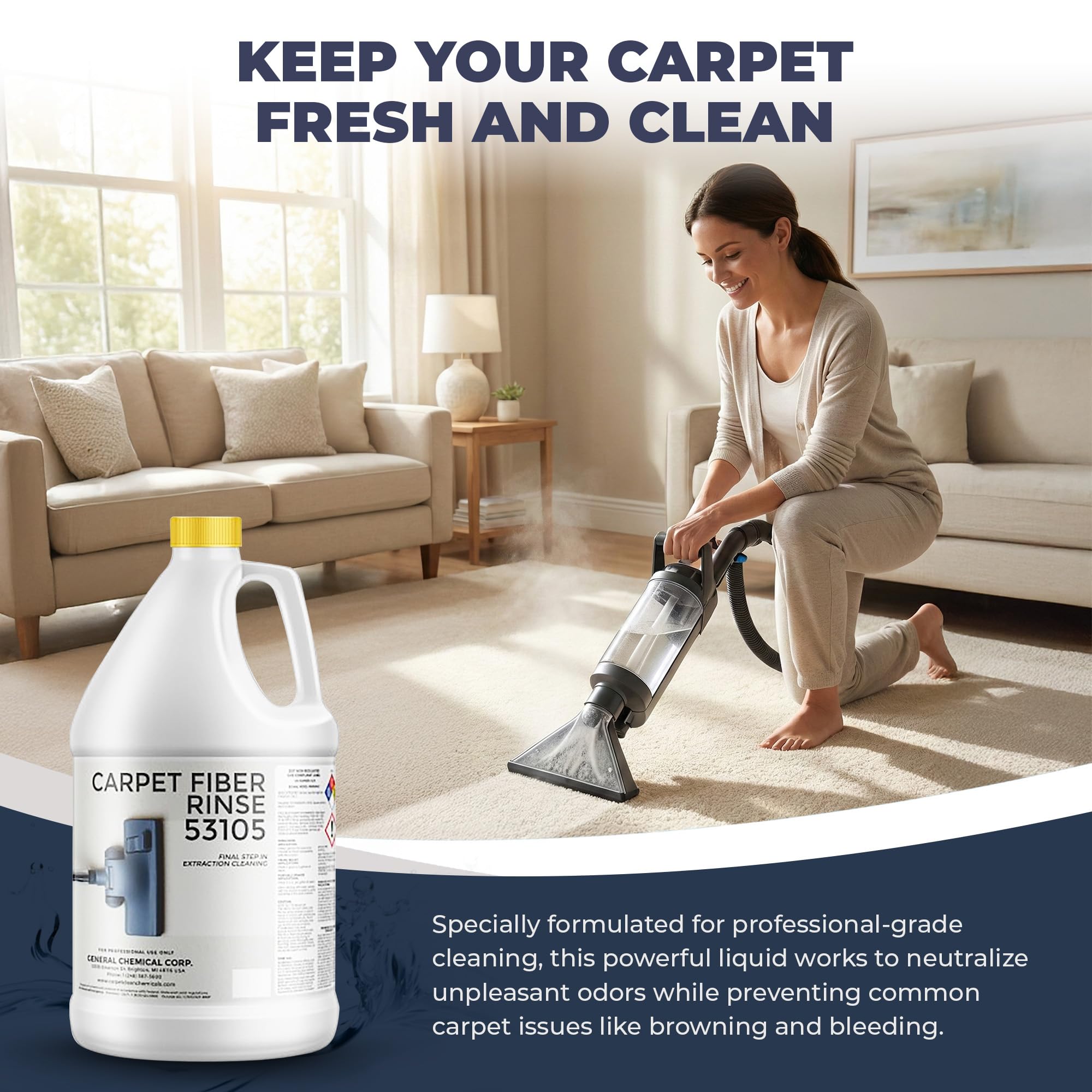 CarpetGeneral- Carpet Fiber Rinse & Odor Neutralizer Solution 53105|Prevent Browning, Bleeding & Odors with Top Carpet Cleaner Liquid|Carpet Fiber