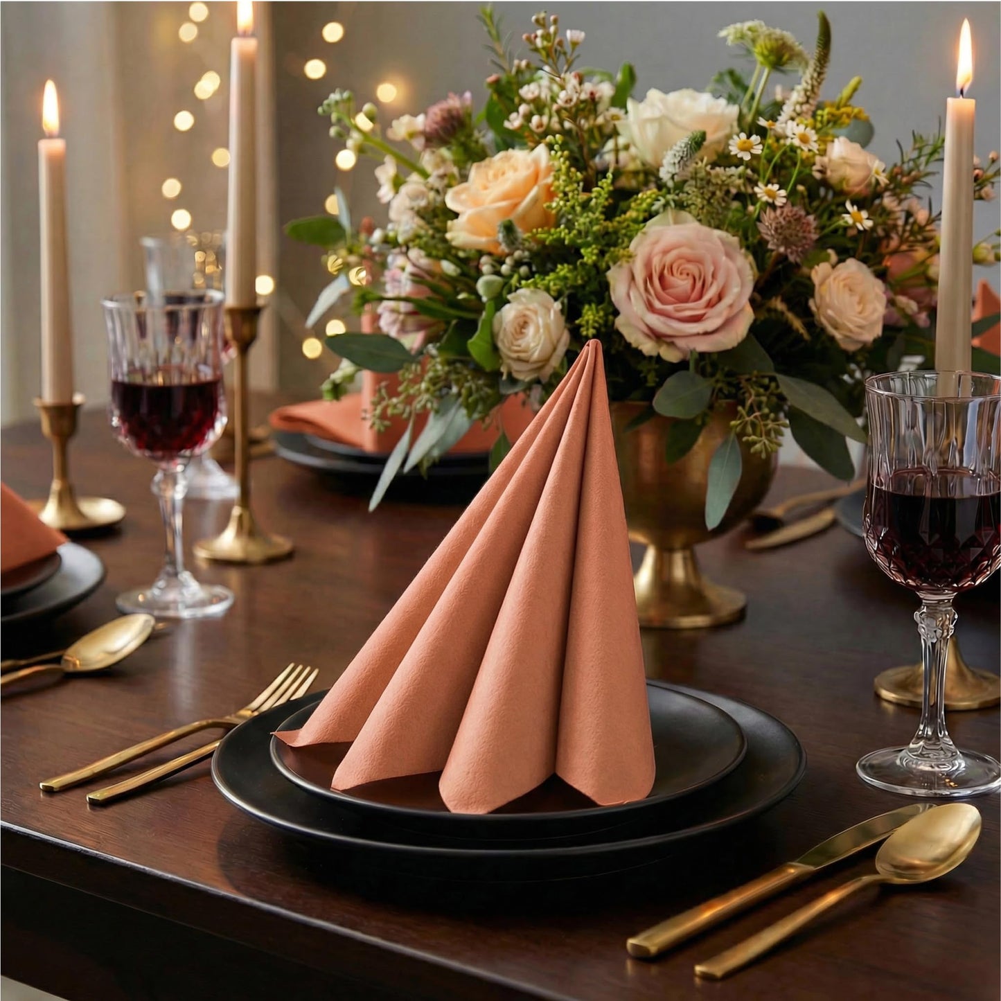 AMERICAN HOMESTEAD Paper Napkins - Terracotta Disposable Linen-Like Dinner Napkins - Restaurant-Quality Table Serviettes for Weddings, Parties