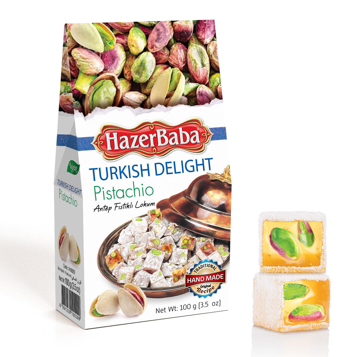 HazerBaba Turkish Delight Pistachio Candy, 3.5oz (Pack of 1), Dulces