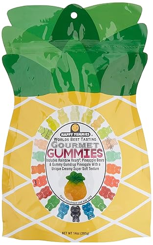Happy Yummies Worlds Best Tasting Gourmet Gummy Candy Pineapple Bag 14oz (1 Pack)