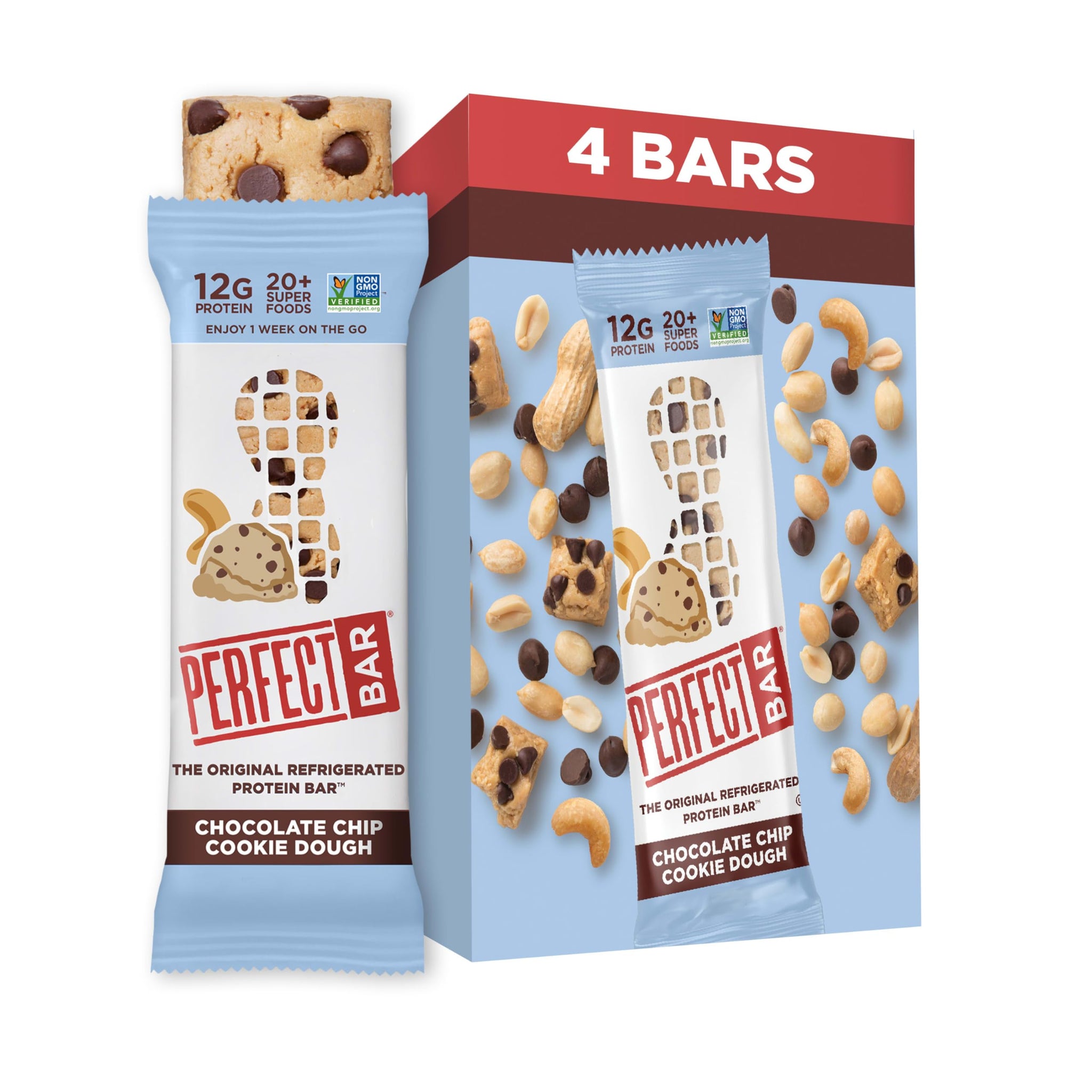 PERFECT BAR Chocolate Chip Cookie Dough Protein Bar 4 Count, 2.18 Ounce