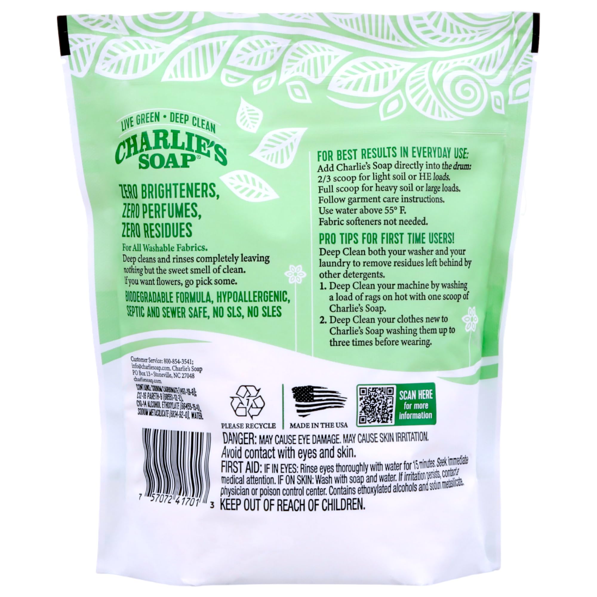 Charlie’s Soap Laundry Powder (100 Loads, 2 Pack) Hypoallergenic Deep Cleaning Washing Powder Detergent - Eco-Friendly, Safe, and Effective