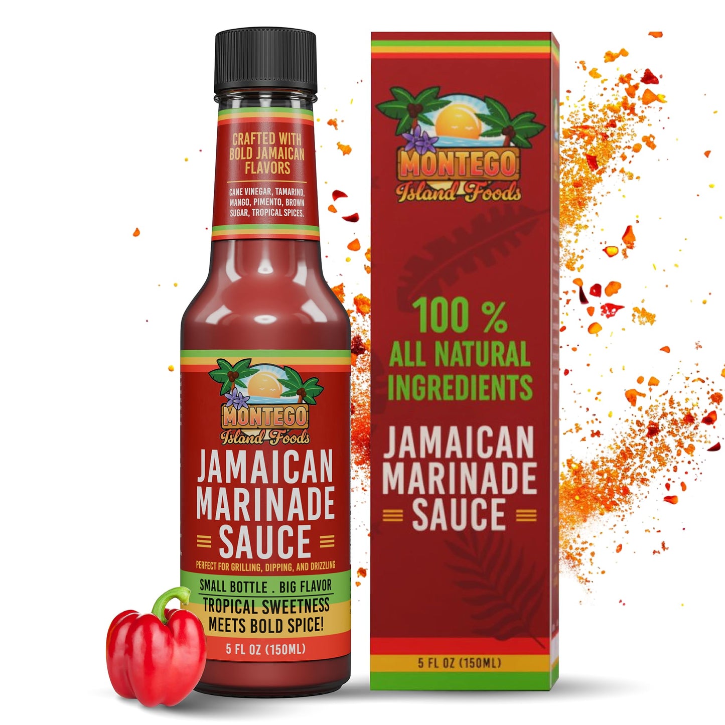 Montego Island Foods Jamaican Marinade Sauce - Bold Island Flavor with All-Natural Ingredients: Tamarind, Mango, Plump Juicy Raisins, Scotch Bonnet