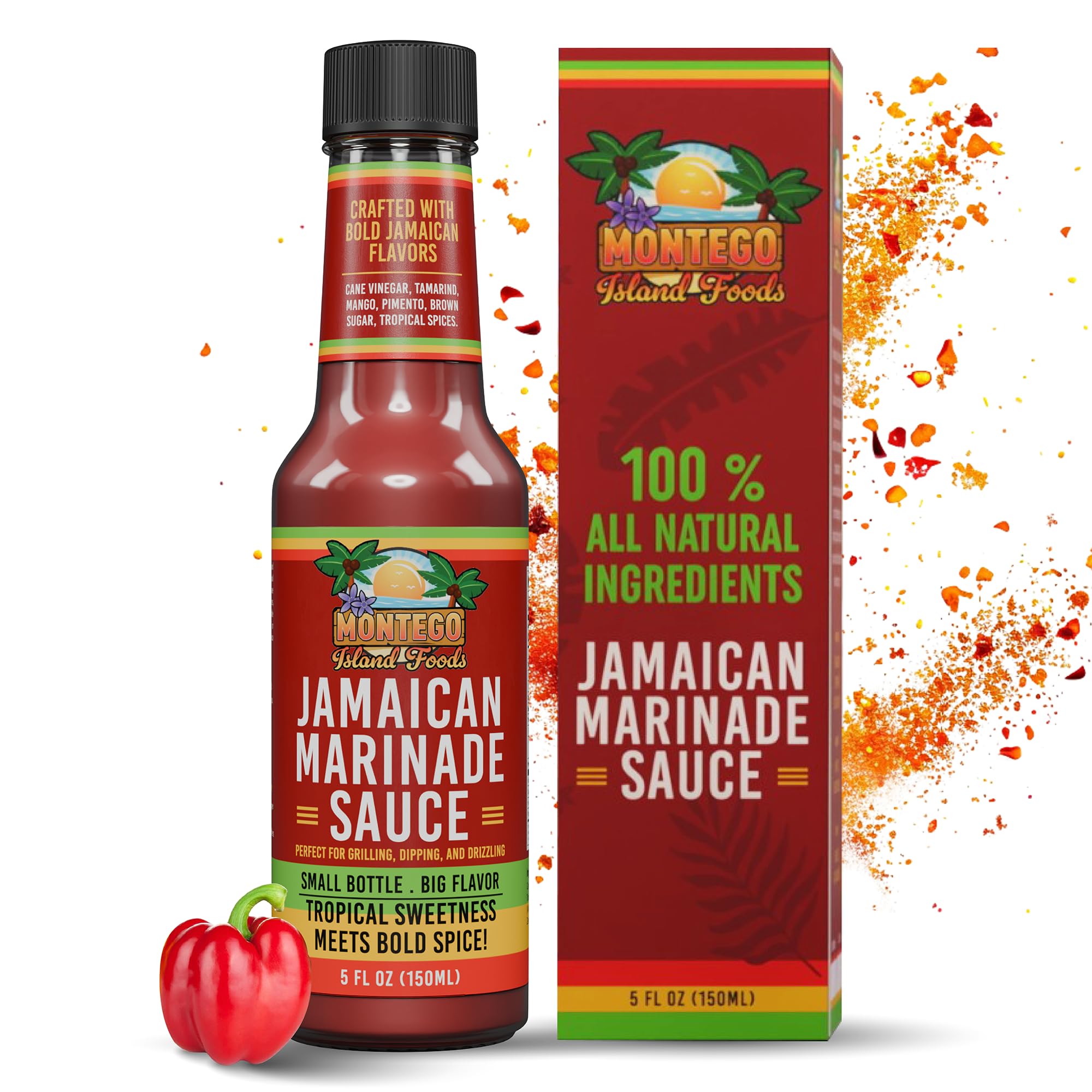 Montego Island Foods Jamaican Marinade Sauce - Bold Island Flavor with All-Natural Ingredients: Tamarind, Mango, Plump Juicy Raisins, Scotch Bonnet