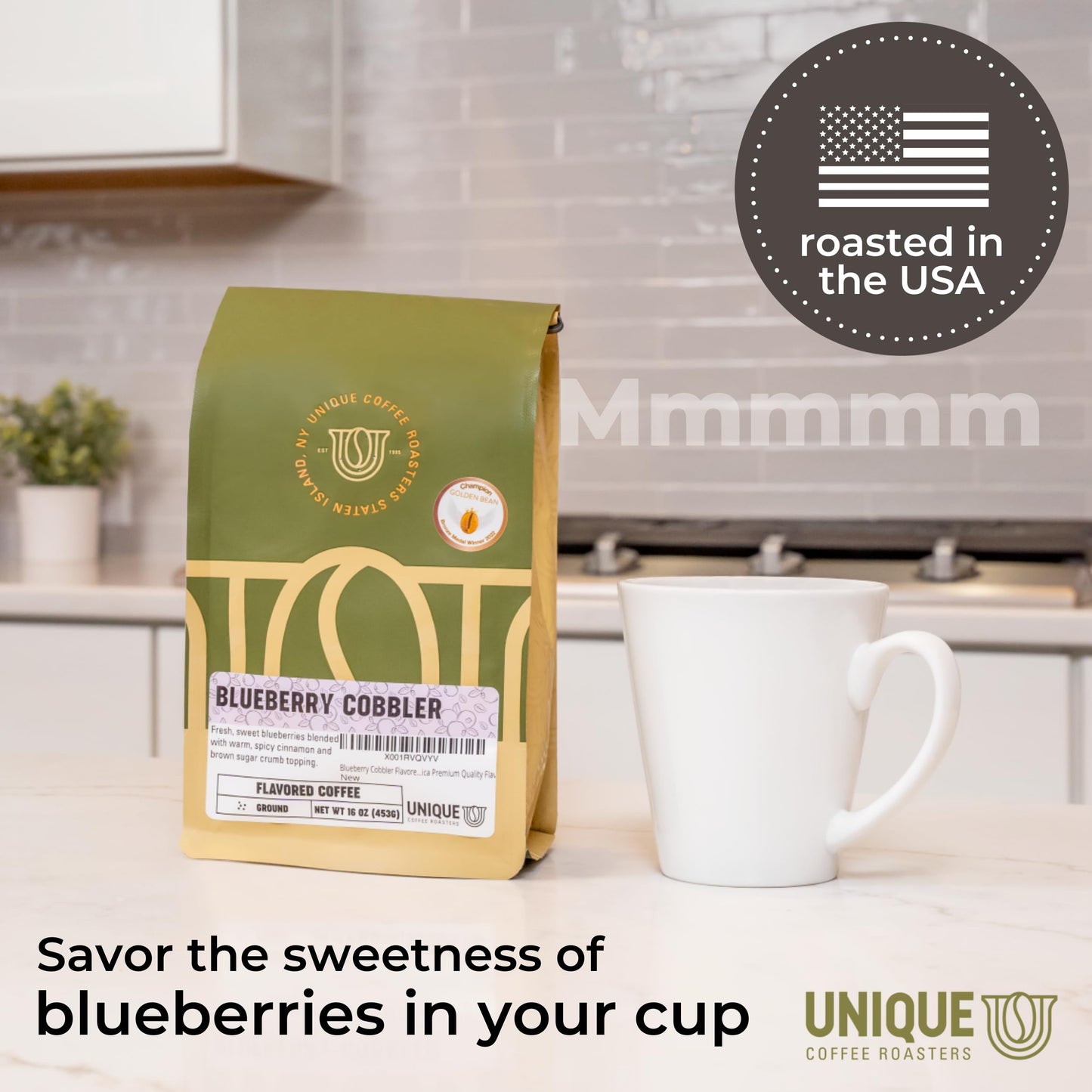 Blueberry Cobbler Flavored Ground Coffee, 1 LB (16 oz) bag, Medium Roast, 100% Arabica Premium Quality Flavor