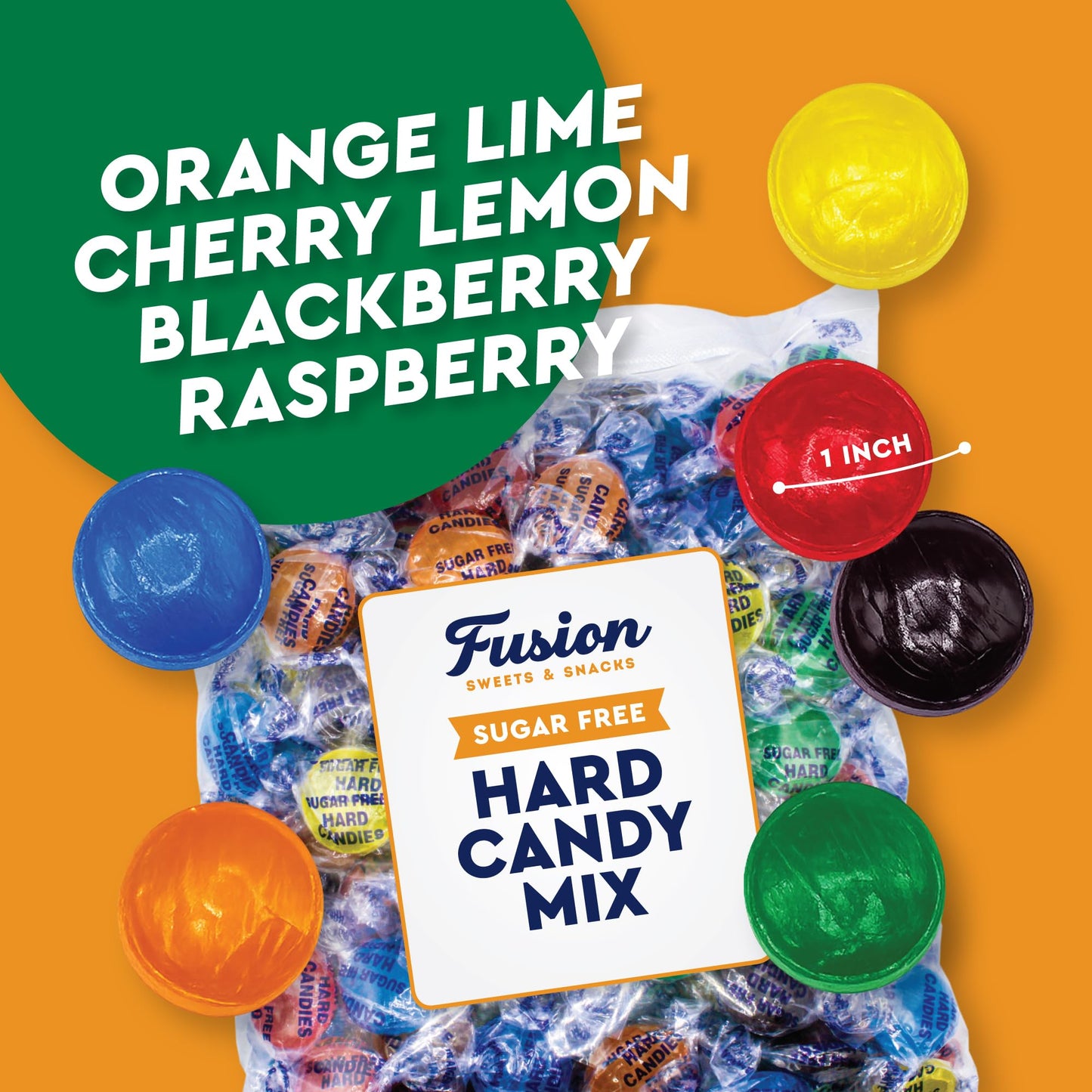 Sugar Free Hard Candy Mix - 1 Pound Bag (Approx. 75 Pieces), Individually Wrapped, Sugar Free Candy Assorted Fruit & Berry Mix Flavors - Lemon, Lime