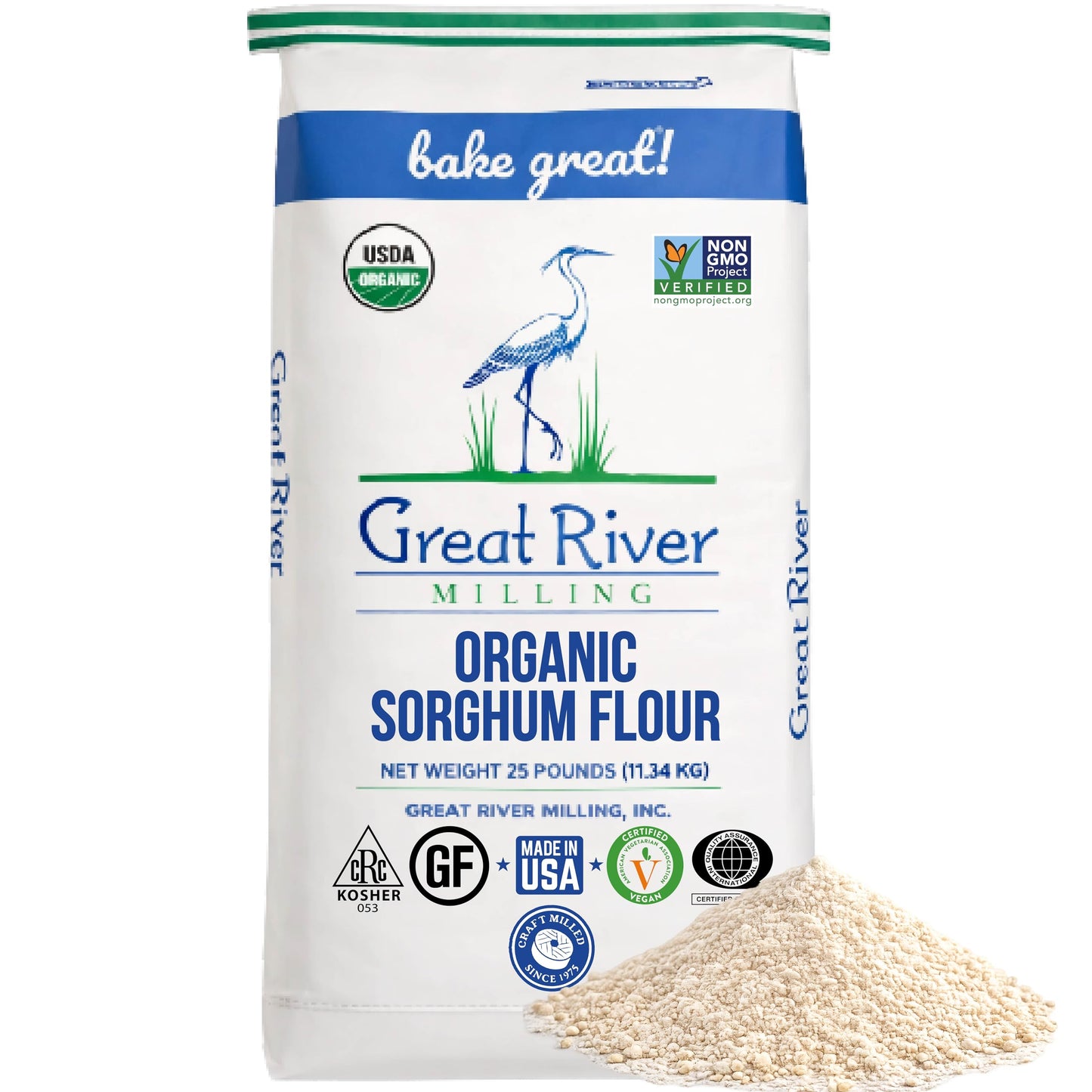 Great River Milling Organic Sorghum Flour | Whole Grain Gluten Free Flour | Non-GMO, Vegan & Kosher Certified | Milled for Smooth Texture | Ideal