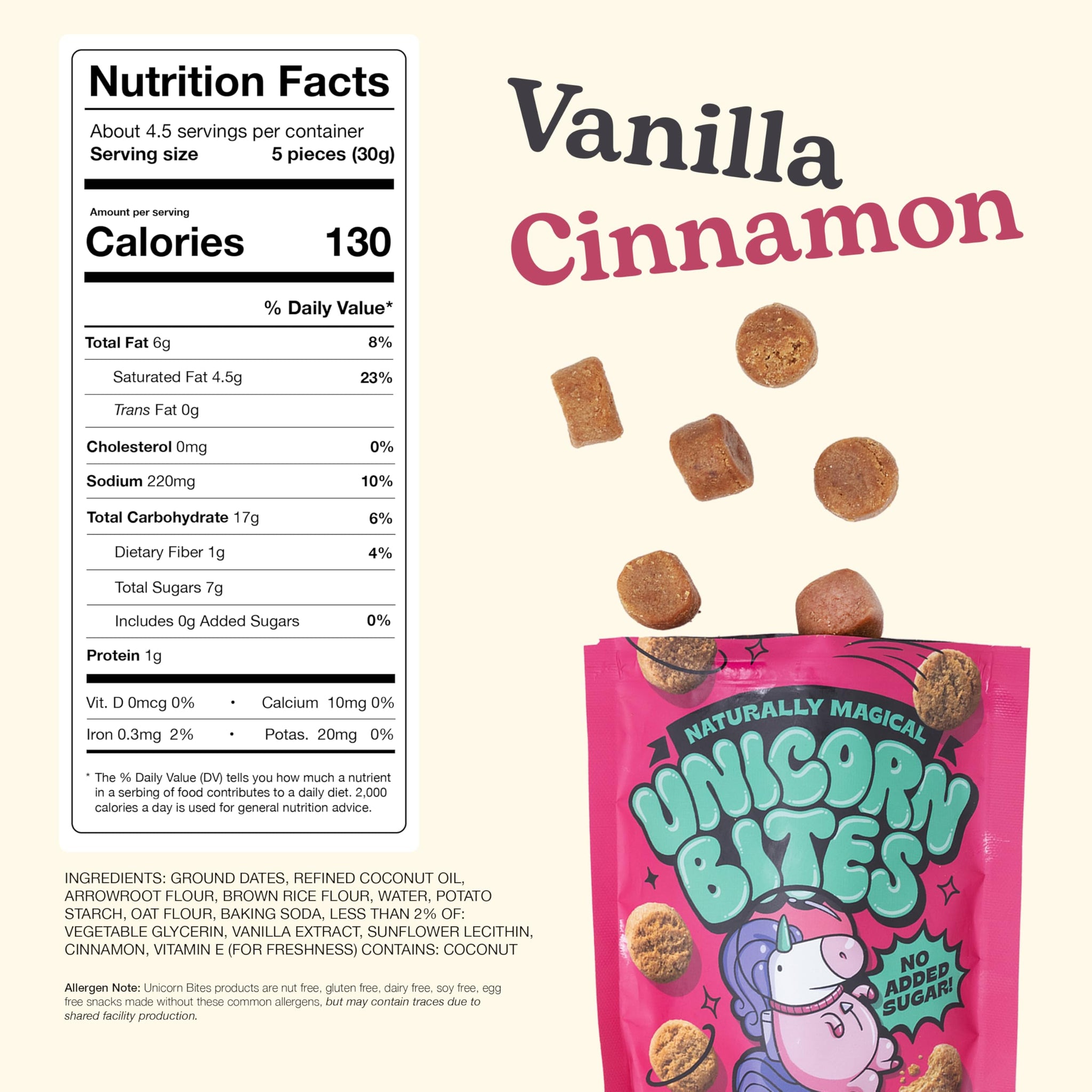 Unicorn Bites Mini Soft Baked Cookies (Vanilla Cinnamon 3-Pack) - Healthy Low Sugar Snacks for Kids, Naturally Sweetened with Dates - Moist, Dense