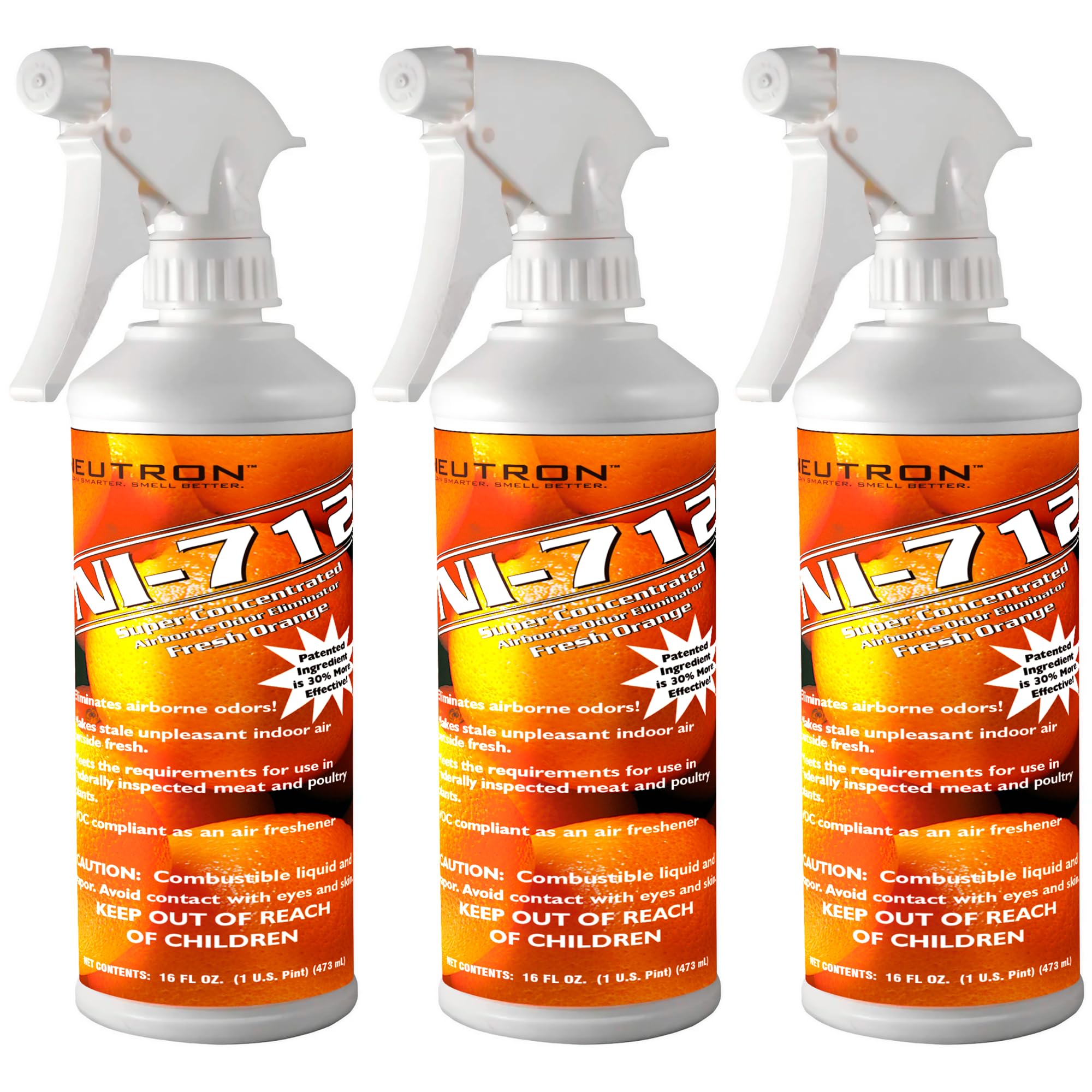 Neutron Industries NI-712 Fresh Orange Odor Eliminator Spray (3 bottles) - Powerful, Long-Lasting Odor Neutralizer - Instant Air Freshener for Home