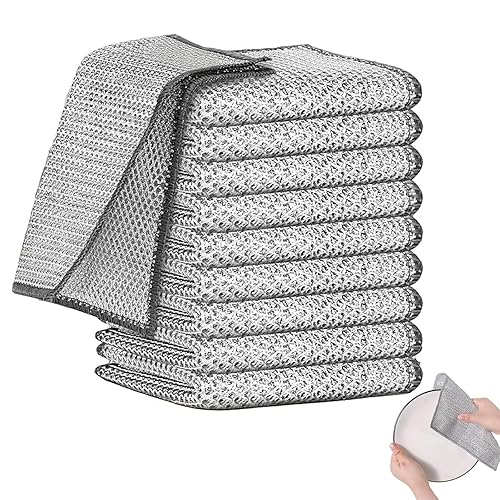 Makoto Nobu 10 Pieces Multi-Purpose Wire Cloths, Double Layer Metal Kitchen Cloths, Reusable Wire Washing Dishes, for Pots, Pans, Stains, Stoves