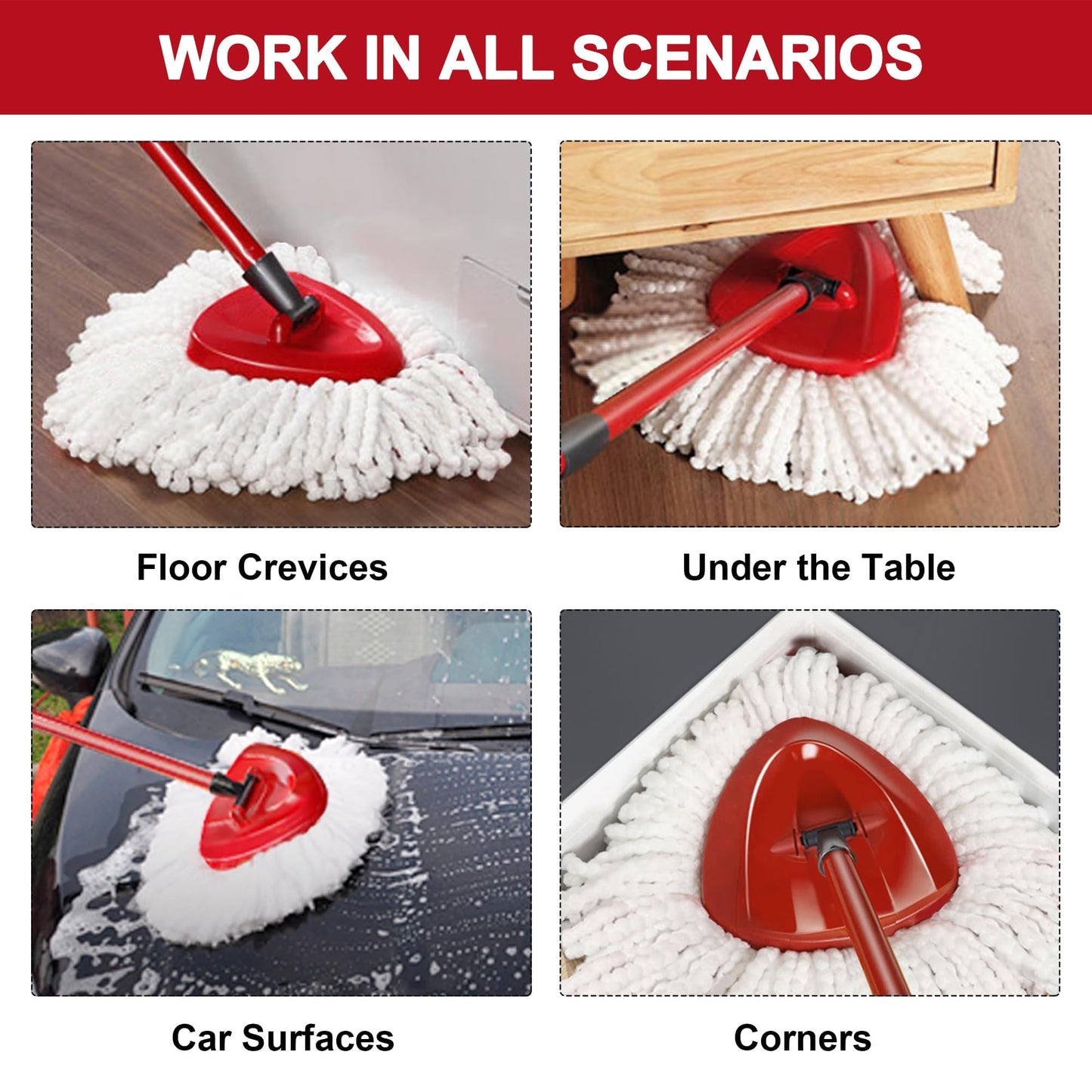 4 Pack Mop Heads Replacements for O-Ceda Easy Wrin Spin System, Microfiber Refills, Easy Cleaning Mop Repalce Head