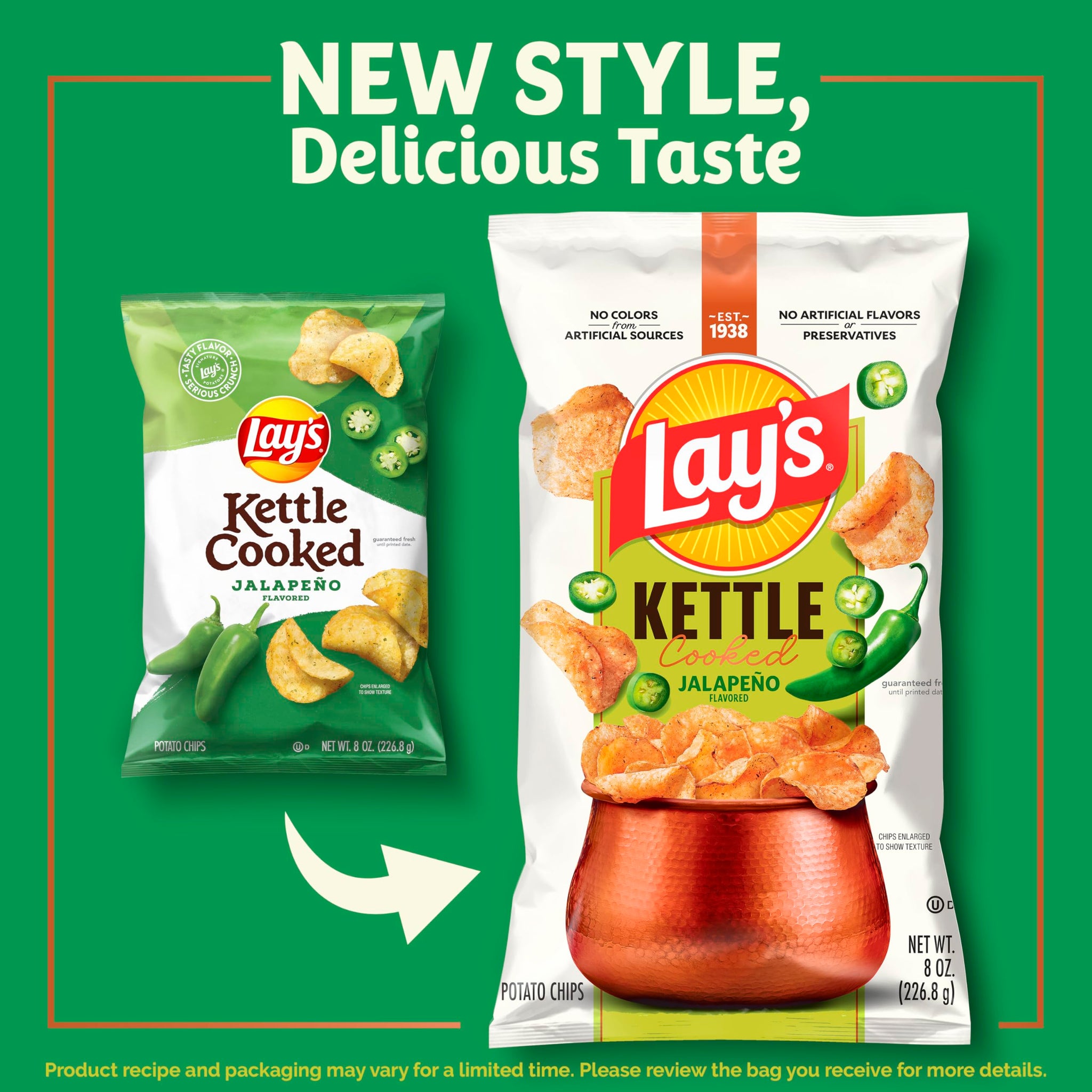 Lay's Kettle Cooked Jalapeno Potato Chips, 12.5 Oz