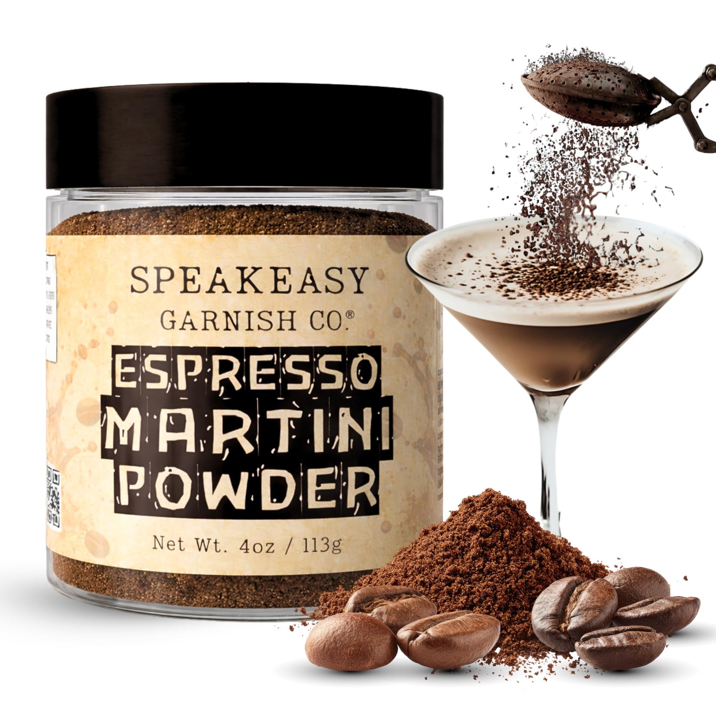 (ESPRESSO POWDER) SPEAKEASY GARNISH CO. ESPRESSO MARTINI POWDER - 4OZ JAR - PREMIUM COFFEE GARNISH FOR COCKTAILS, DESSERTS, BAKING & COFFEE DRINKS |