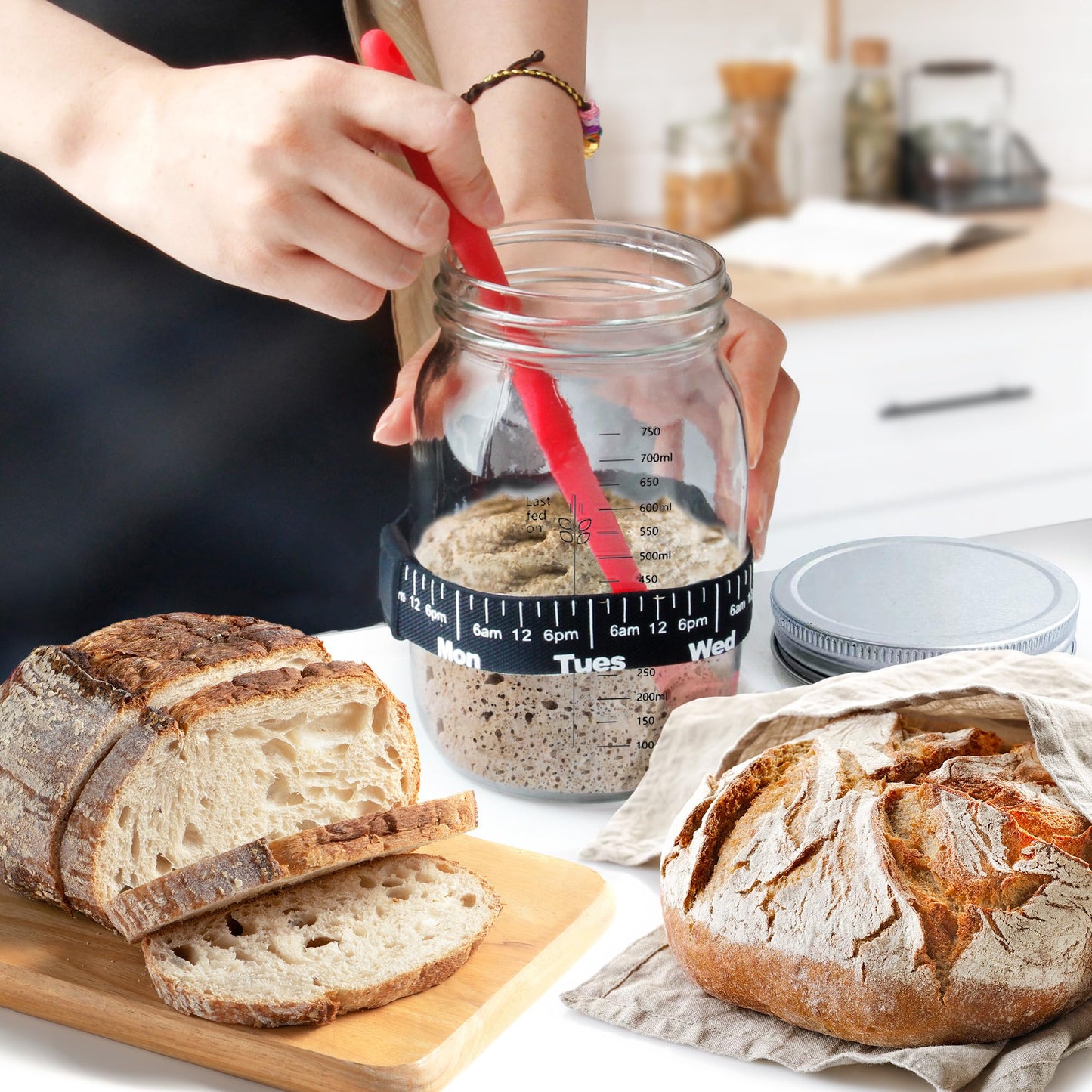 Ultimate Sourdough Starter Jar Kit 31.8 oz - Reusable Jar for Easy Bread Baking - Perfect to Make Your Sour Dough Starter - Easy to Use & Clean