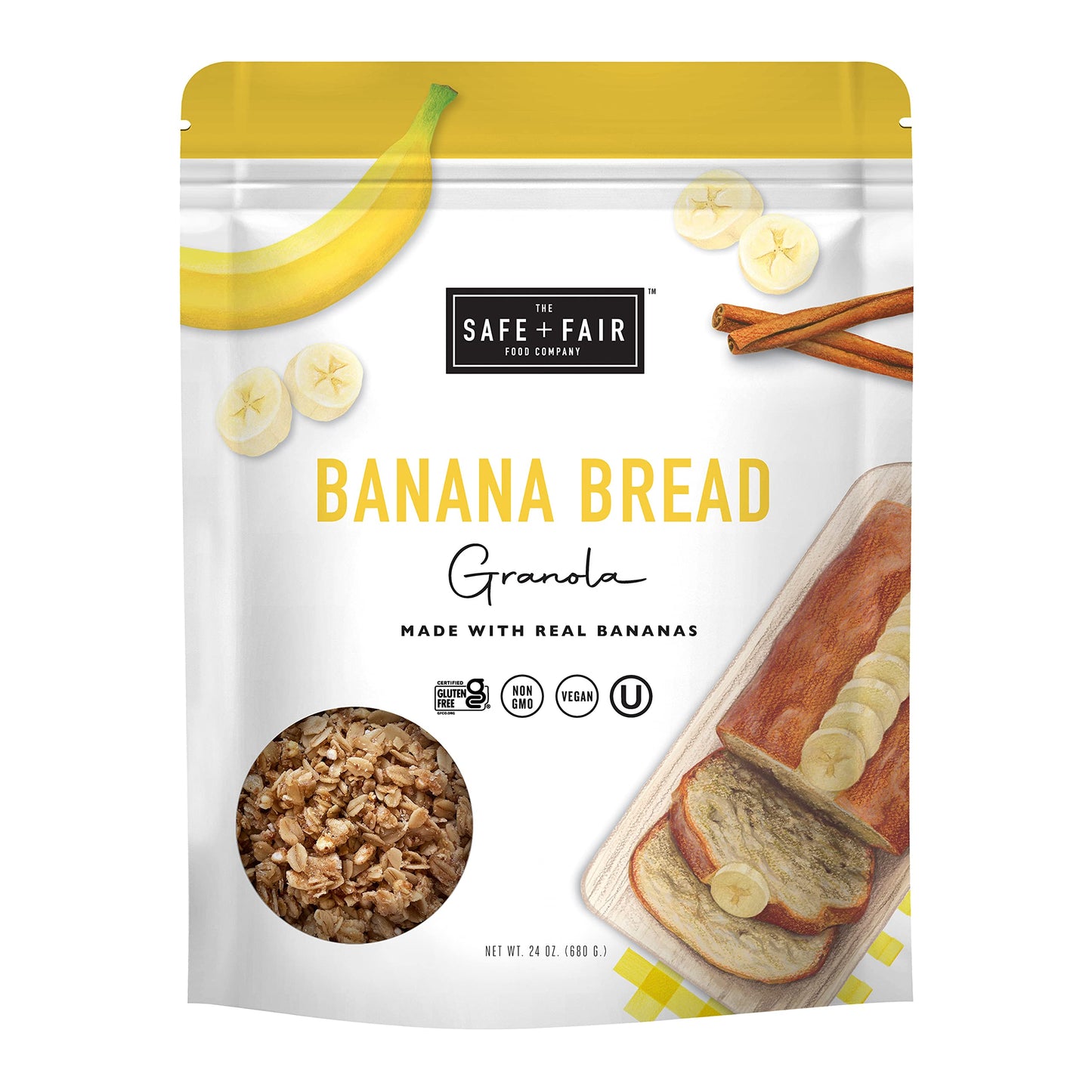 The Safe + Fair Food Company Banana Bread Granola - Gluten-Free, Dairy Free and Vegan Breakfast, Snack or Dessert From Top 9 Allergens, Trans Fat