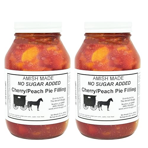 Amish Pie Filling and Topping - (Two - 32 Oz Jars) (Cherry Peach NSA)