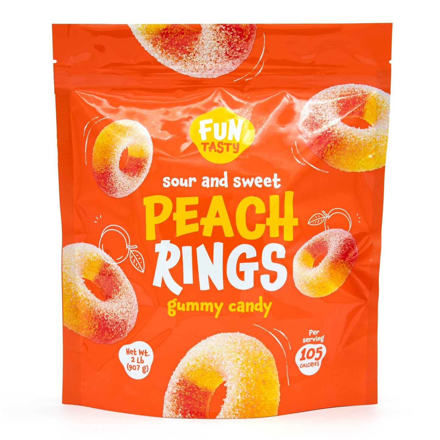 Peach Rings - 2 Pound Bag - Peach Gummies Candy - Sweet and Sour Candy for Office, Snacking, Dessert Decorating, and Goodie Bags - Classic Gummy Rings
