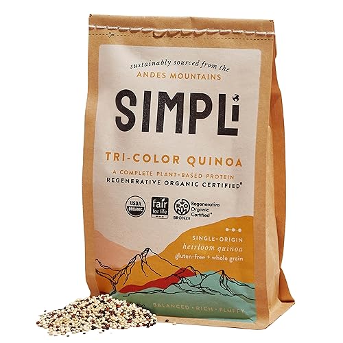 SIMPLi Regenerative Organic Certified Tri-Color Quinoa, Ancient Grain, Complete Plant-Based Protein, Naturally Gluten-Free, Organic Quinoa, 12 oz