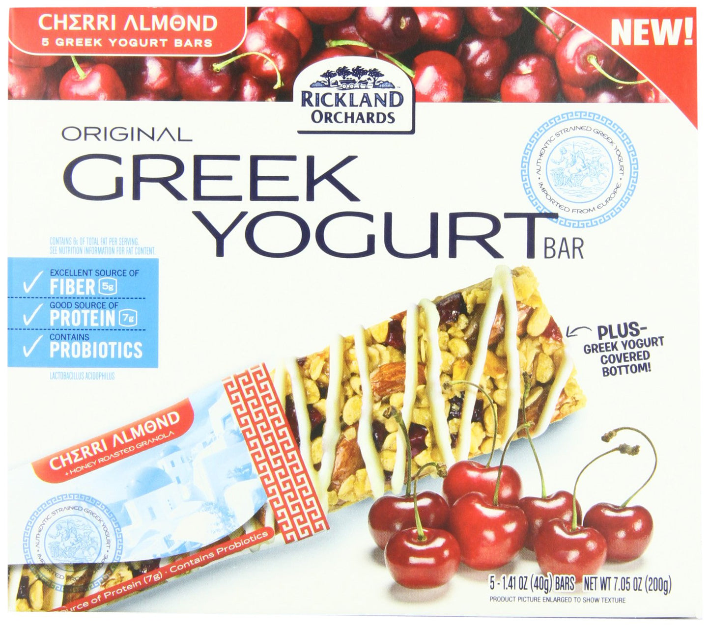 Rickland Orchards Greek Yogurt Covered Granola Bar, Cherri Almond, 1.4 Ounce, 5 Count