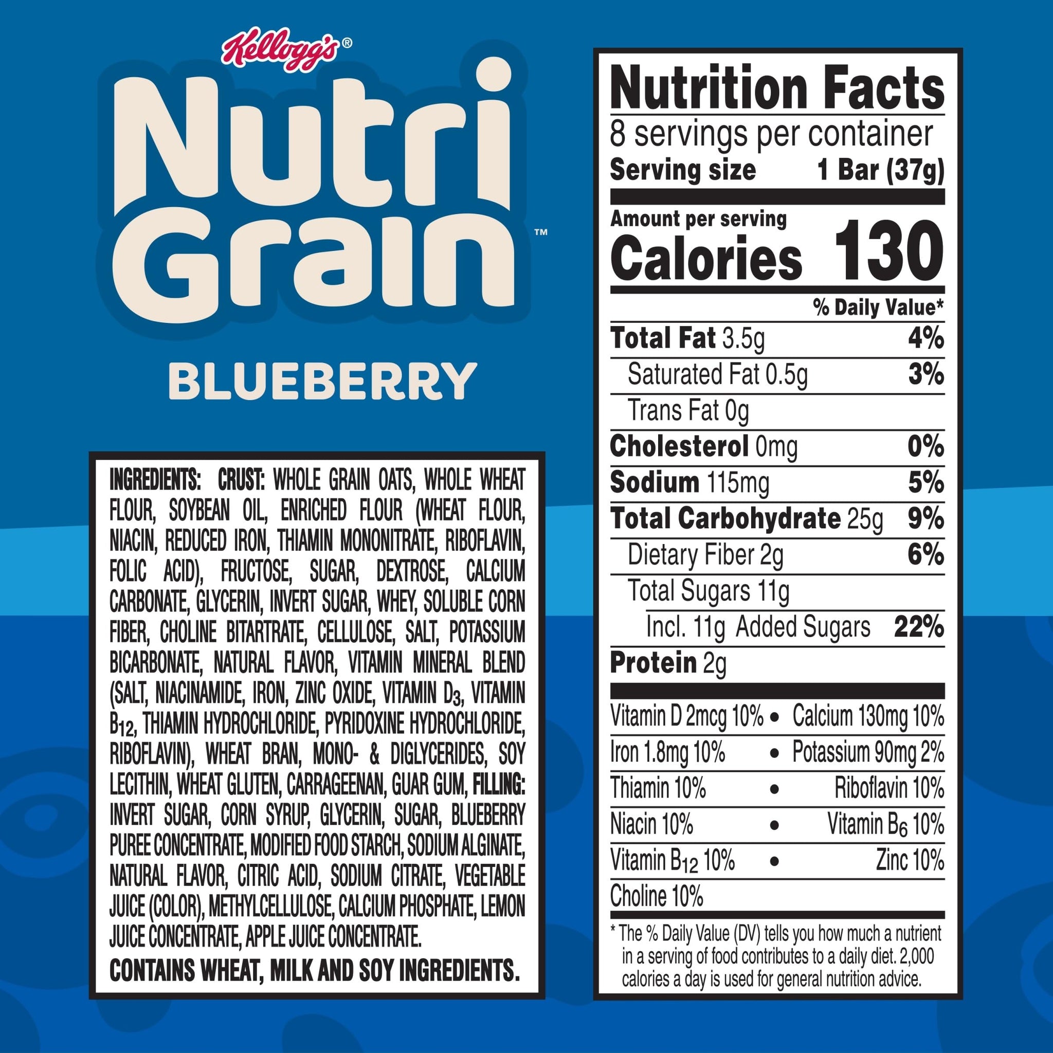Nutri-Grain Breakfast Bars, Made with 10g Whole Grains, Snack Bars, Blueberry, 10.4oz Box (8 Count)