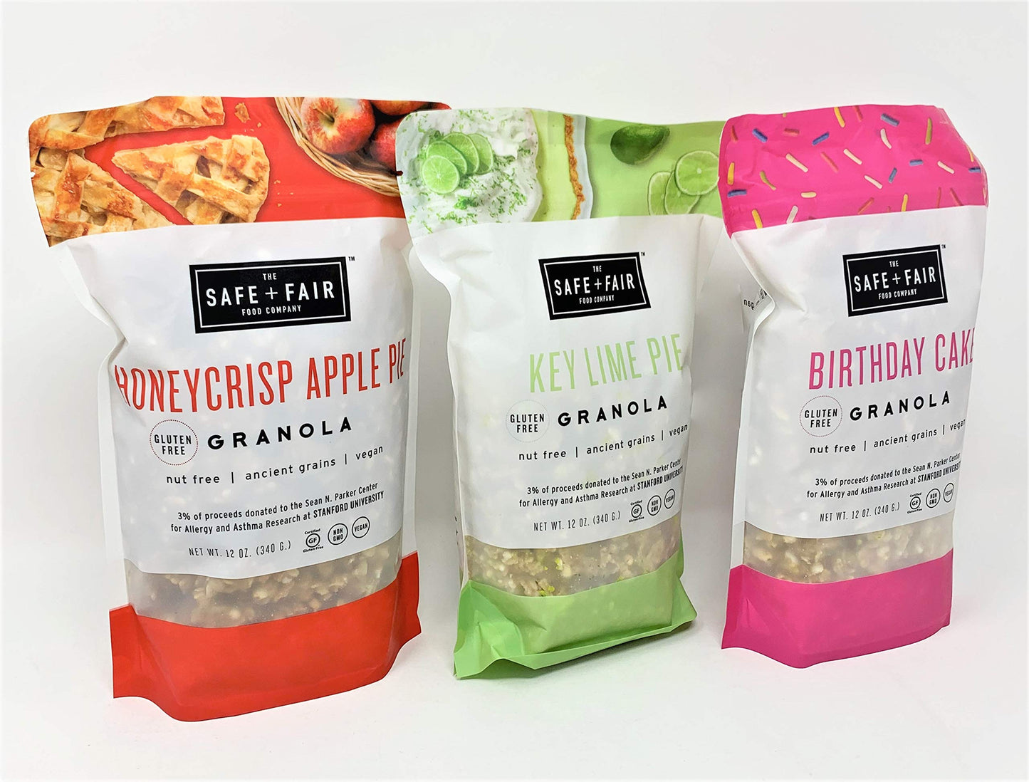 The Safe + Fair Food Company Granola-Birthday Cake, Honeycrisp Apple Pie, Key Lime Pie-12 Ounce Pouch-PACK OF 3 (Gluten-Free, Vegan, Non GMO)