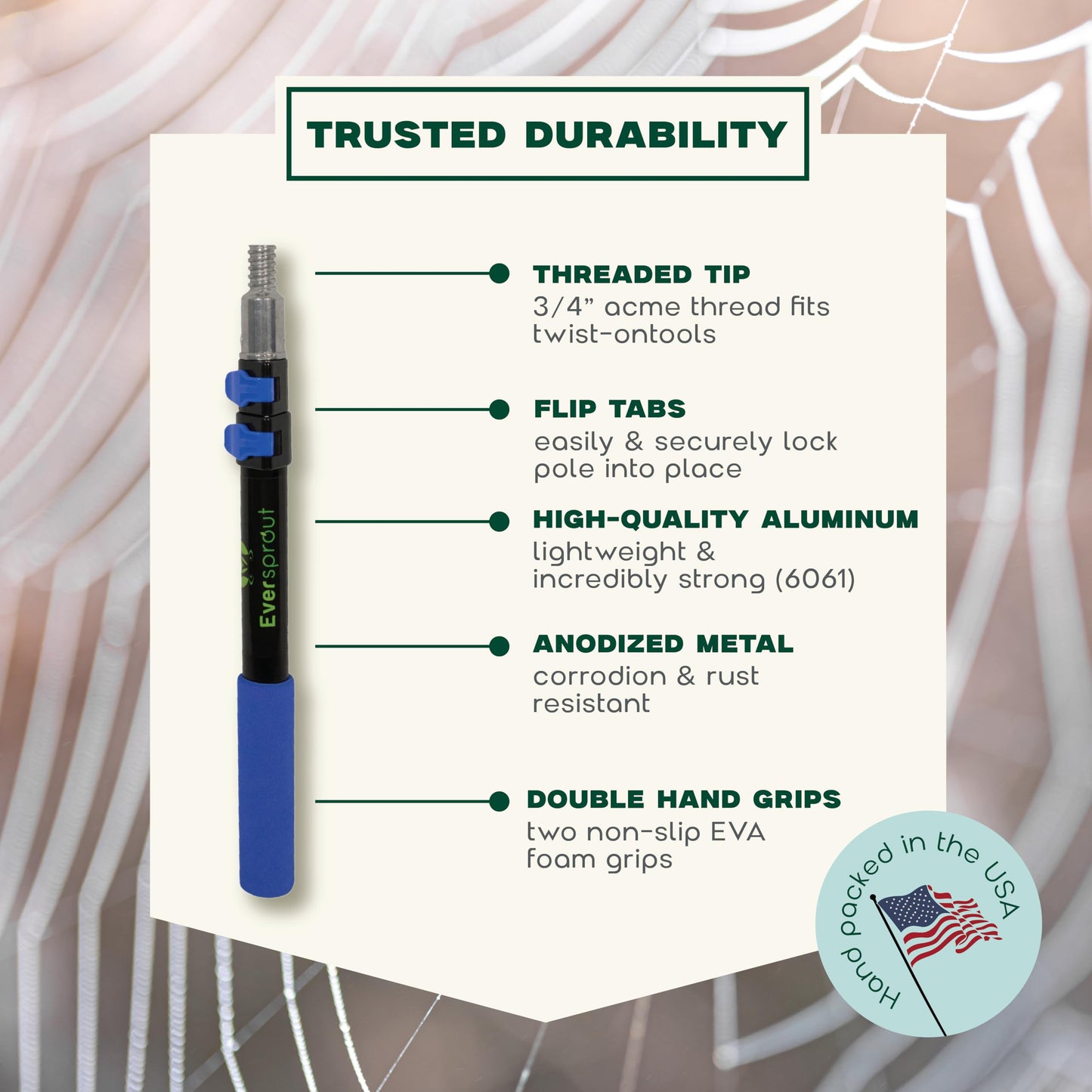 EVERSPROUT 5-to-12ft Telescoping Durable Duster with Extension Pole - Lightweight 3 Stage Cobweb Duster - Extendable to 20ft Reach for Cleaning High