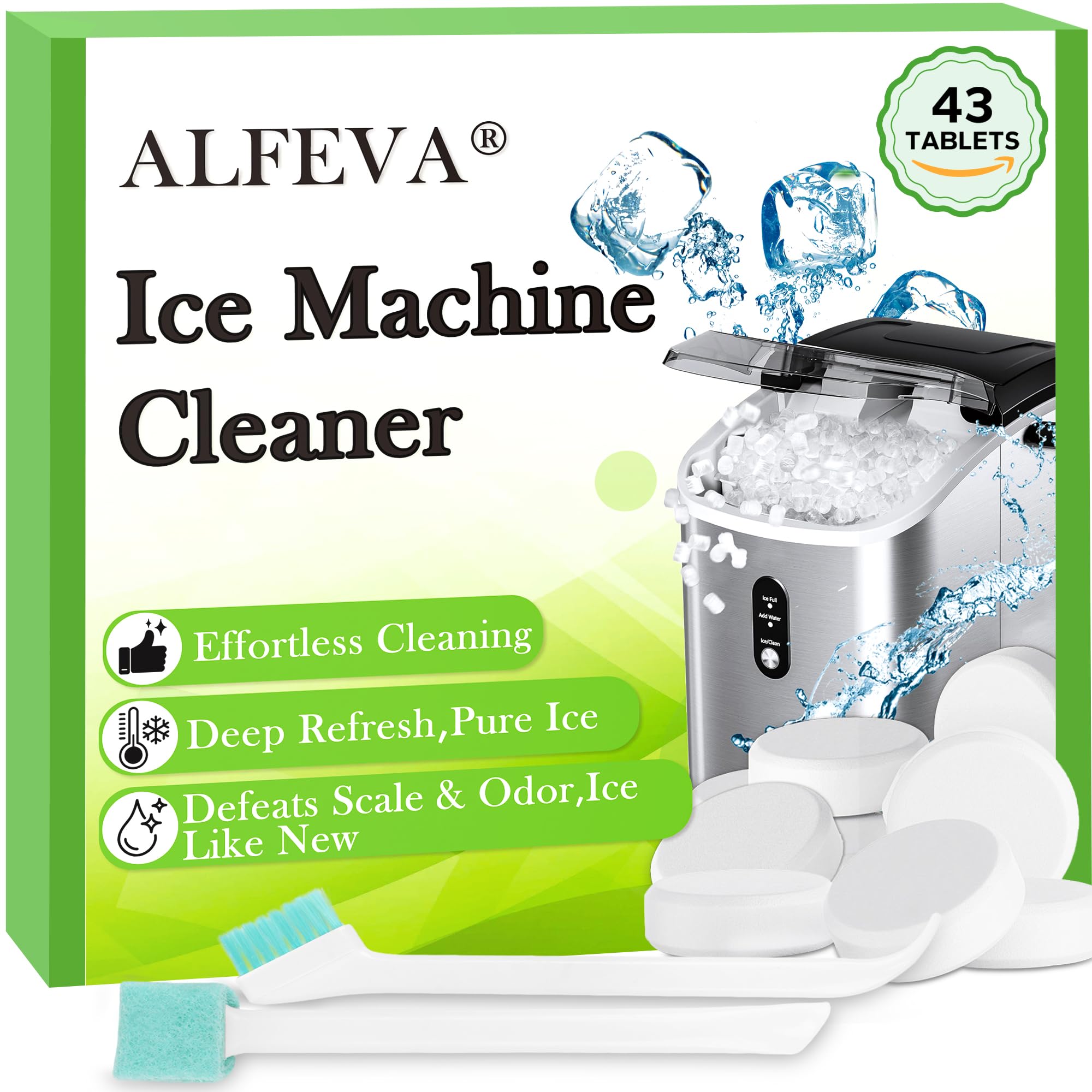 Ice Machine Cleaner and Descaler with 2 cleaning brushes,Ideal for Frigidaire, Opal, GE Profile, Kitchenaid units.Ice Maker Cleaner Removes Lime