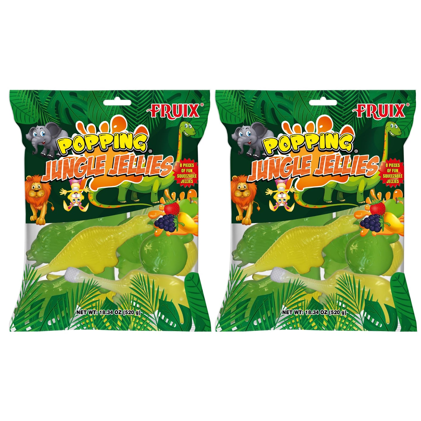Fruix Jungle Jellies Bag - 2 Pack - Tik Tok Trending Fruit Jellies - Assorted Flavors Fruit Squeeze Jellies - Jelly Candy - Dino Shaped - Animal