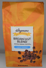 Wegman's Whole Bean Coffee "Breakfest Blend" 12oz Bag Light Roast