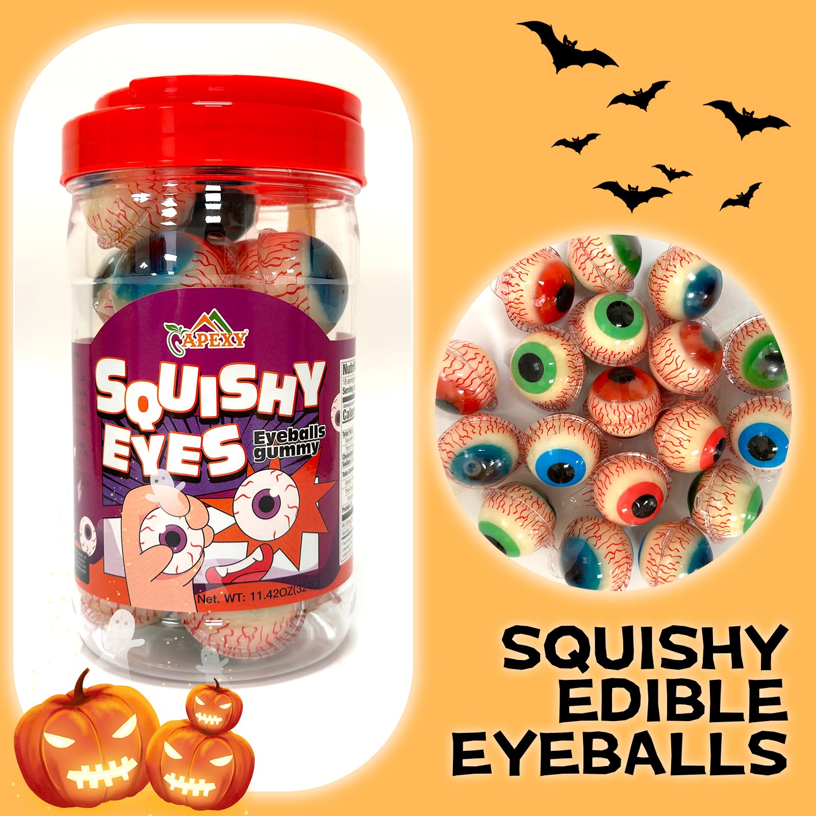 Apexy Eyeball Gummy Candy With Fruity Liquid Center Fat Free Perfect for Halloween & Themed Parties, Fun & Delicious 11.42oz
