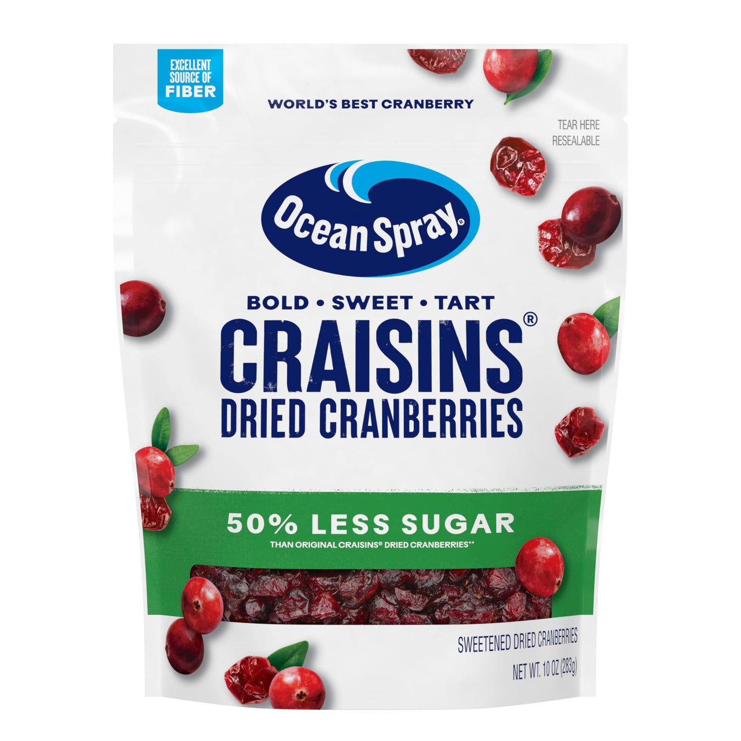 Ocean Spray® Craisins®, 50% Less Sugar Dried Cranberries, Dried Fruit, 10 Oz Pouch