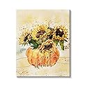 Stupell Industries Give Thanks Phrase Orange Pumpkin Sunflower Floral Burst, Design by Ziwei Li