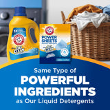 ARM & HAMMER Power Sheets Laundry Detergent Plus OxiClean Stain Fighters, Clean Cotton Scent, 52 Count, 104 Medium Loads