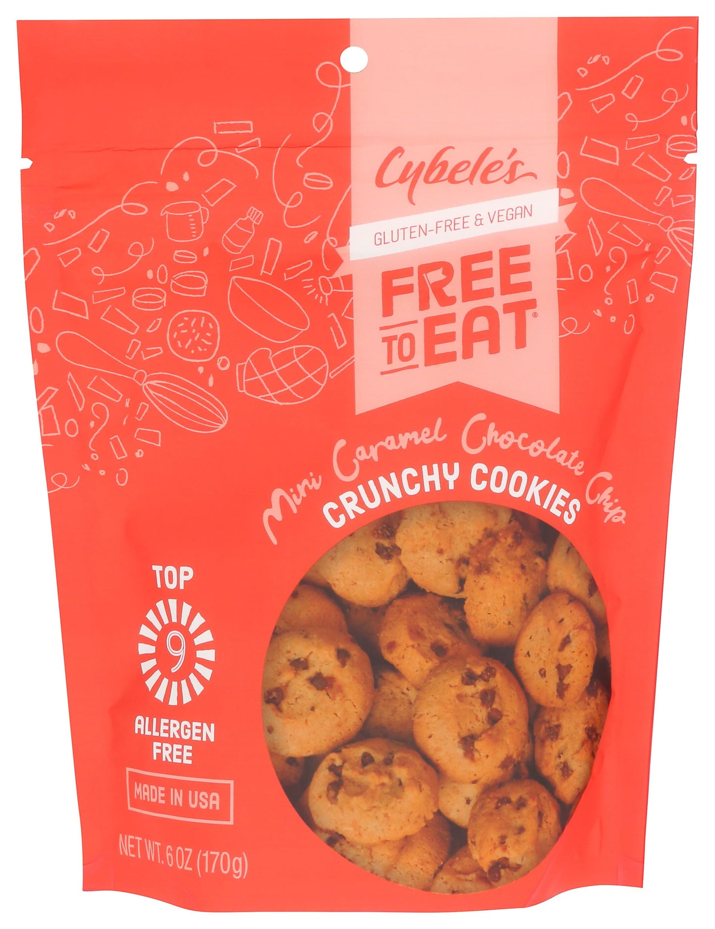 Cybeles Free to Eat Mini Caramel Chocolate Chip Crunchy Cookies, 6 OZ