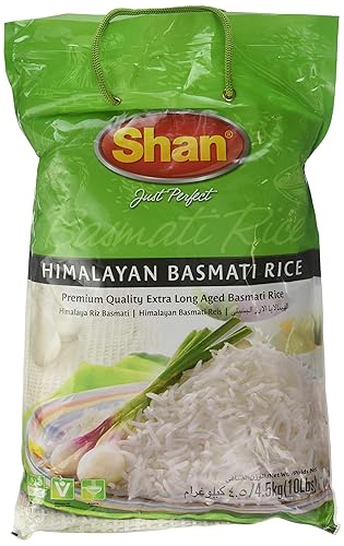 Shan Premium Quality Kernel Basmati Rice 10 Lbs Bag - Extra Long Aged Aromatic - NET WT 10 lbs (Packaging may Vary)