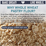Great River Milling Organic Whole Wheat Pastry Flour | Soft Texture, Lower Gluten | USDA Organic, Non-GMO, Kosher | Ideal for Muffins, Cookies, Cakes