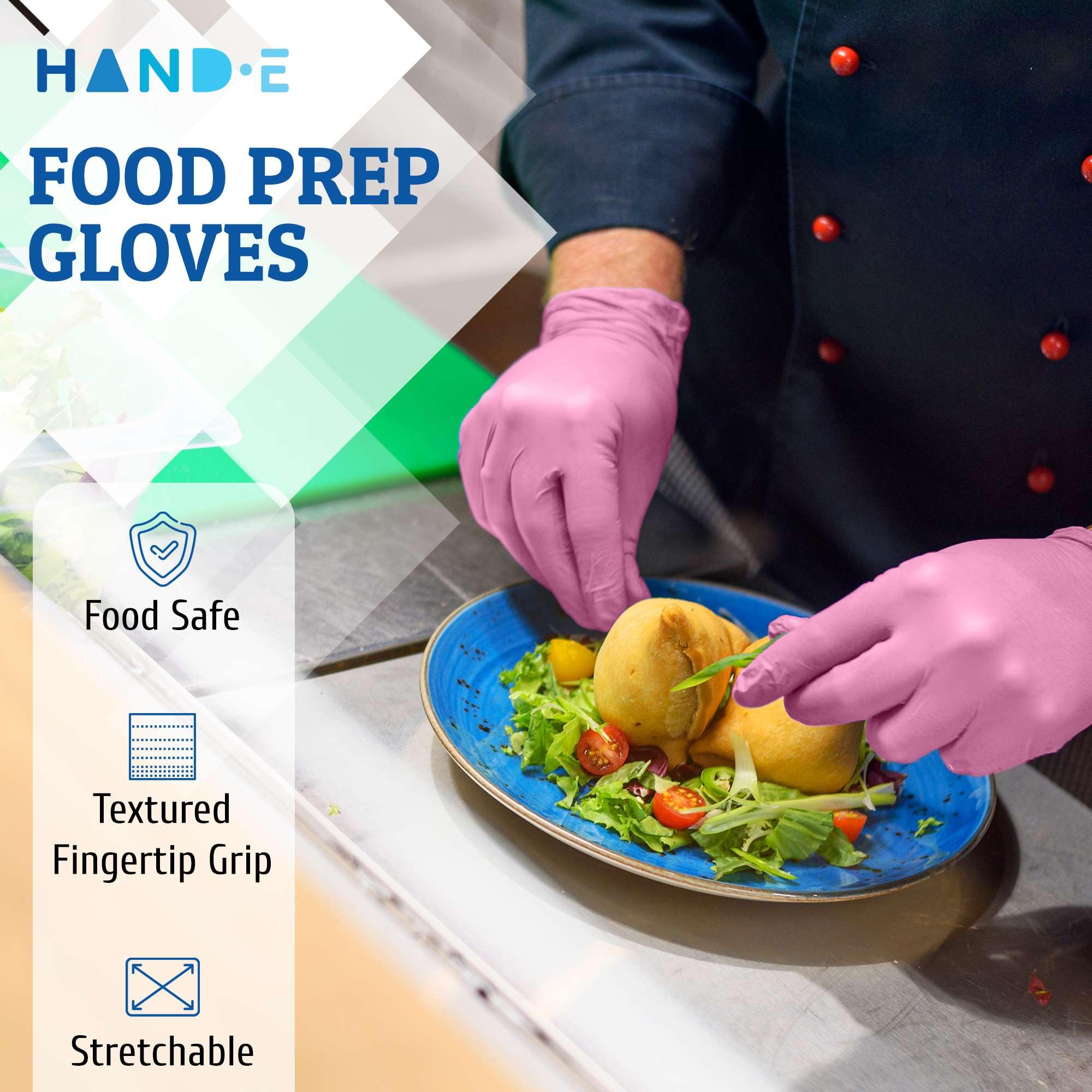 Hand-E Touch Pink Nitrile Disposable Gloves, 50 Ct, 3 Mil, Latex Free - Powder Free, Food Safe, Textured Grip for Esthetician, Nail Tech, Hair Dye