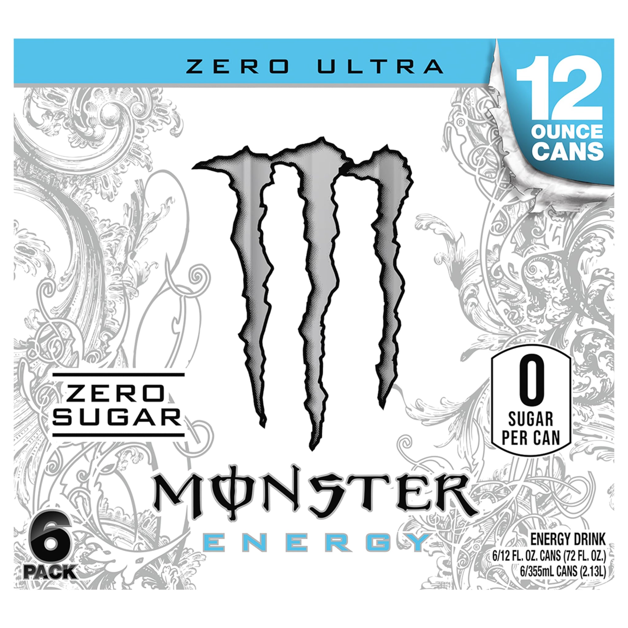 Monster Energy Drinks, Zero Ultra, 6 Pack, 72 Ounce