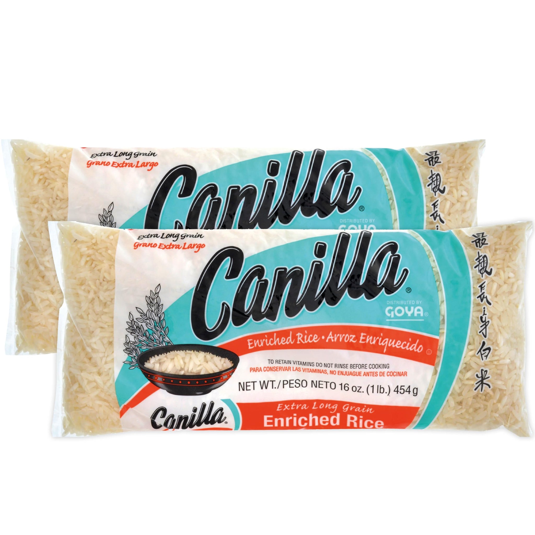 Goya Canilla Extra Long Grain Rice, Light and Fluffy Texture, Ideal for Latin Meals, Rice Bowls, and Sides, 2-Pack (1 lb Bags)