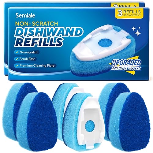 Dishwand Refills Sponge Heads for Scotch-Brite Dish Wand, 6Pack Non Scratch Heavy Duty Scrub Brush Sponges, Soap Dispensing Scrubbers, Cleaning Head