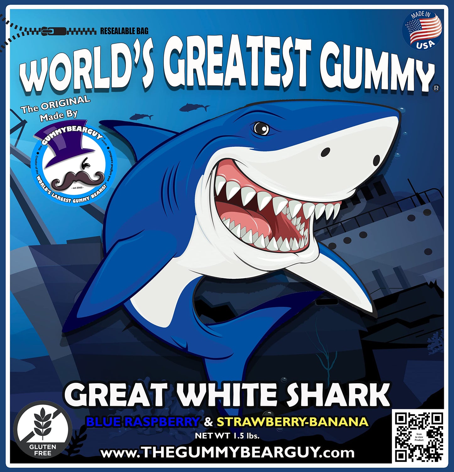 The Gummy Bear Guy (TM) | World's Largest Gummy (TM) | Shark - Blue Raspberry, Pineapple, Banana, Strawberry