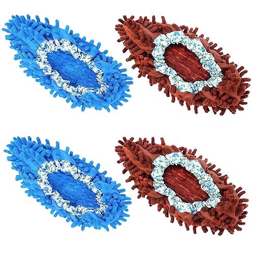 HSHTTKL 4 Pcs (2 Pairs) Shoes Cover Dust Duster, Microfiber Dust Mops, Multi Function Reusable Mop Slippers, Multi Purpose Floor Cleaning Shoes