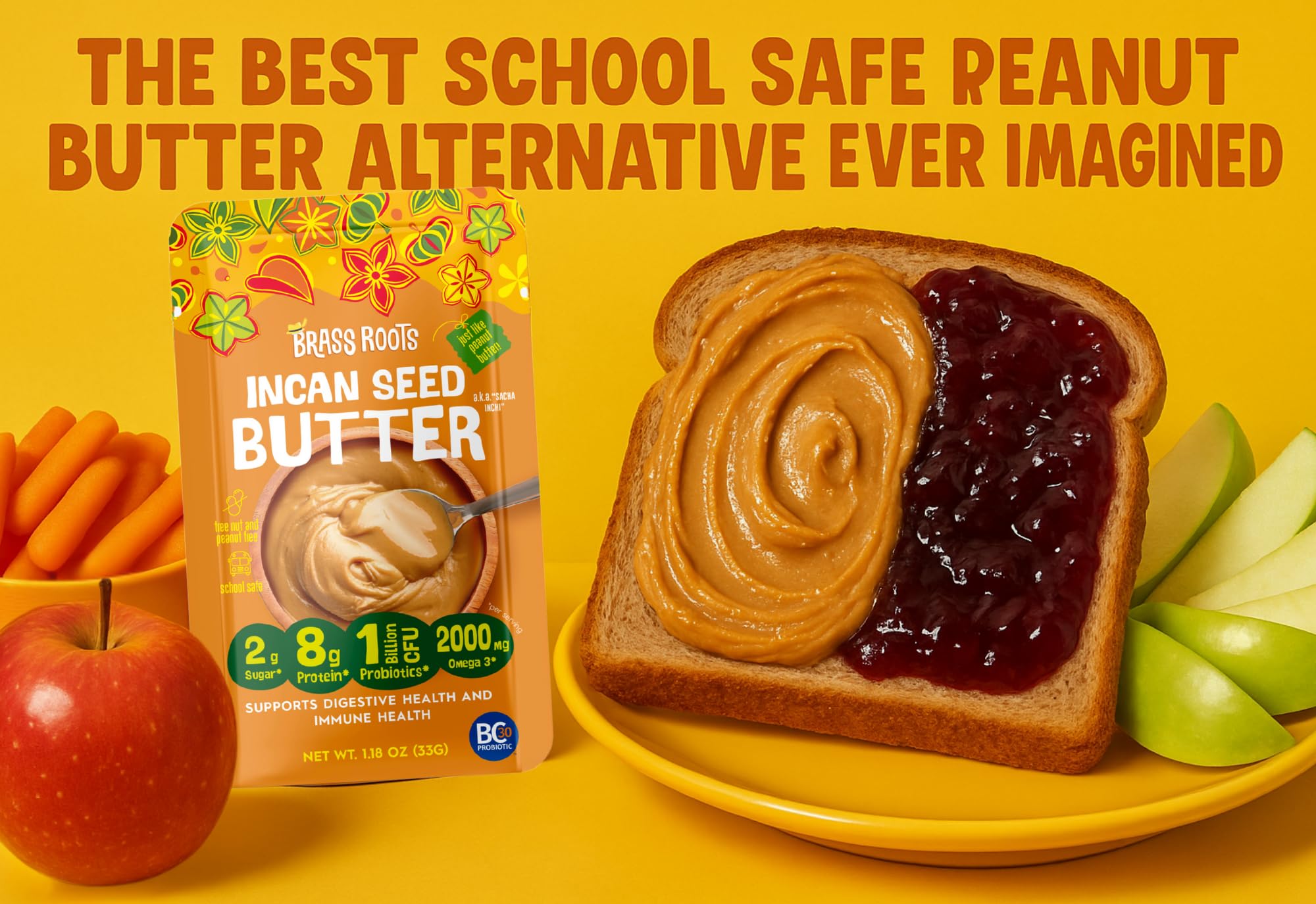 Brass Roots - Incan Seed Butter - Single Serving Grab n Go (10 Pack) - Peanut Butter Alternative - School Safe - Top 9 Allergy Free - Supports Gut
