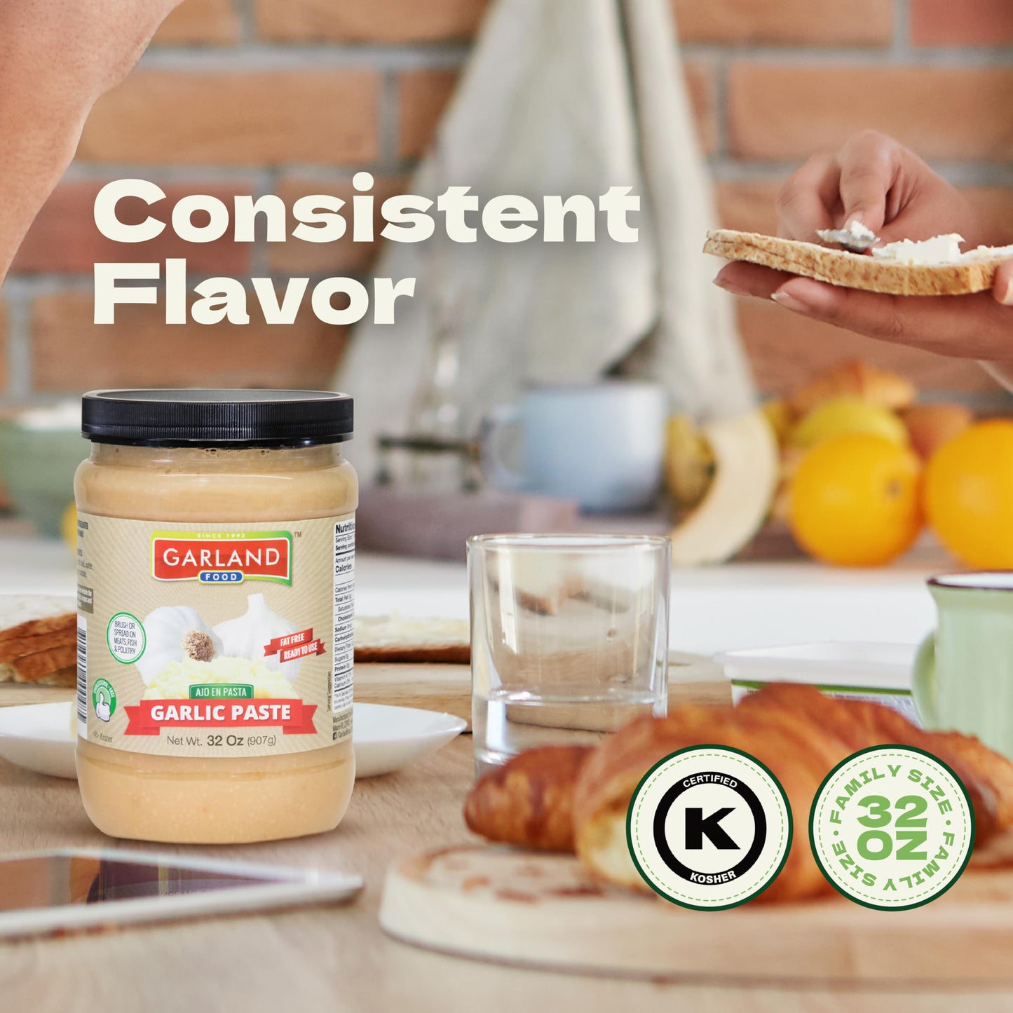 Garland Food Garlic Paste 32 oz - Smooth & Flavorful Garlic Spread for Cooking, Marinades, and Easy Meal Prep