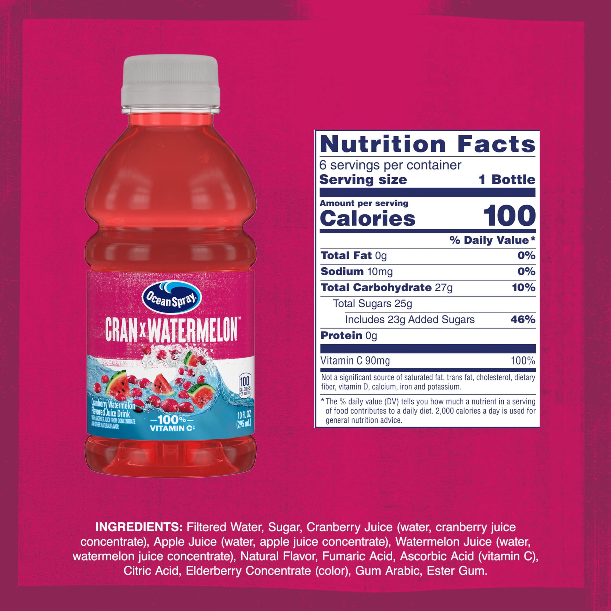 Ocean Spray® Cran-Watermelon™ Cranberry Watermelon Juice Drinks, 10 Fl Oz Bottles, 6 Count
