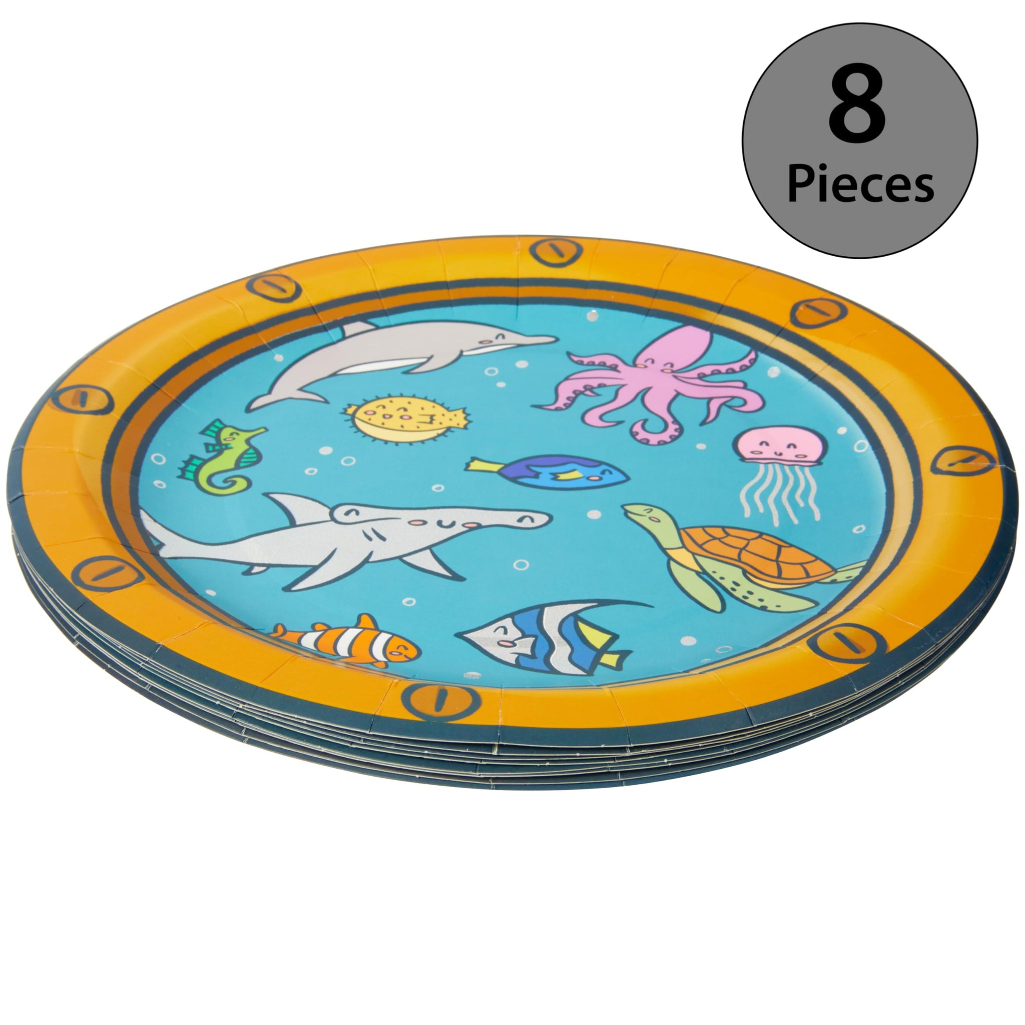 C.R. Gibson TW12-25638 Under the Sea Disposable Paper Dinner Plates, 10.25" Diameter, Multicolor, 8 Pieces