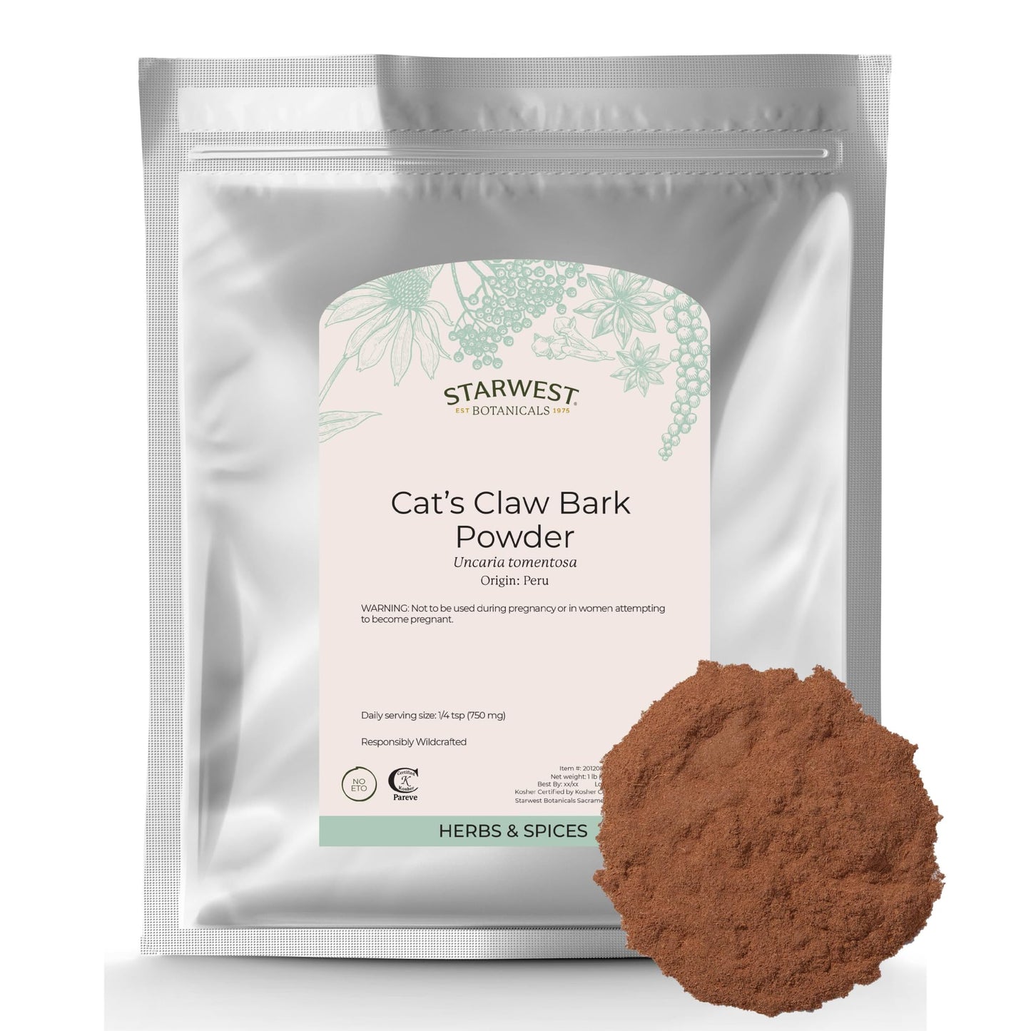 Starwest Botanicals Cat's Claw Bark Powder Wildcrafted - Dried Cat's Claw Herb for Tea, Herbal Blends, Smoothies, & Baking, Certified Kosher - Bulk 1
